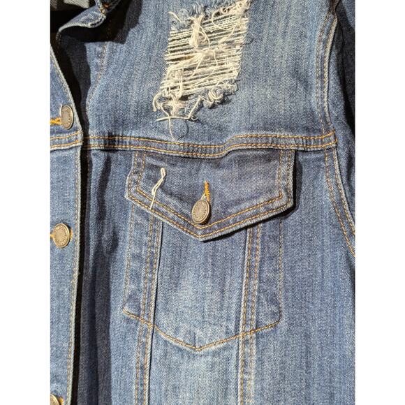 Judy Blue Distressed Long Sleeve Button Down Stretchy Denim Jacket Womens' Sz L - Picture 6 of 10